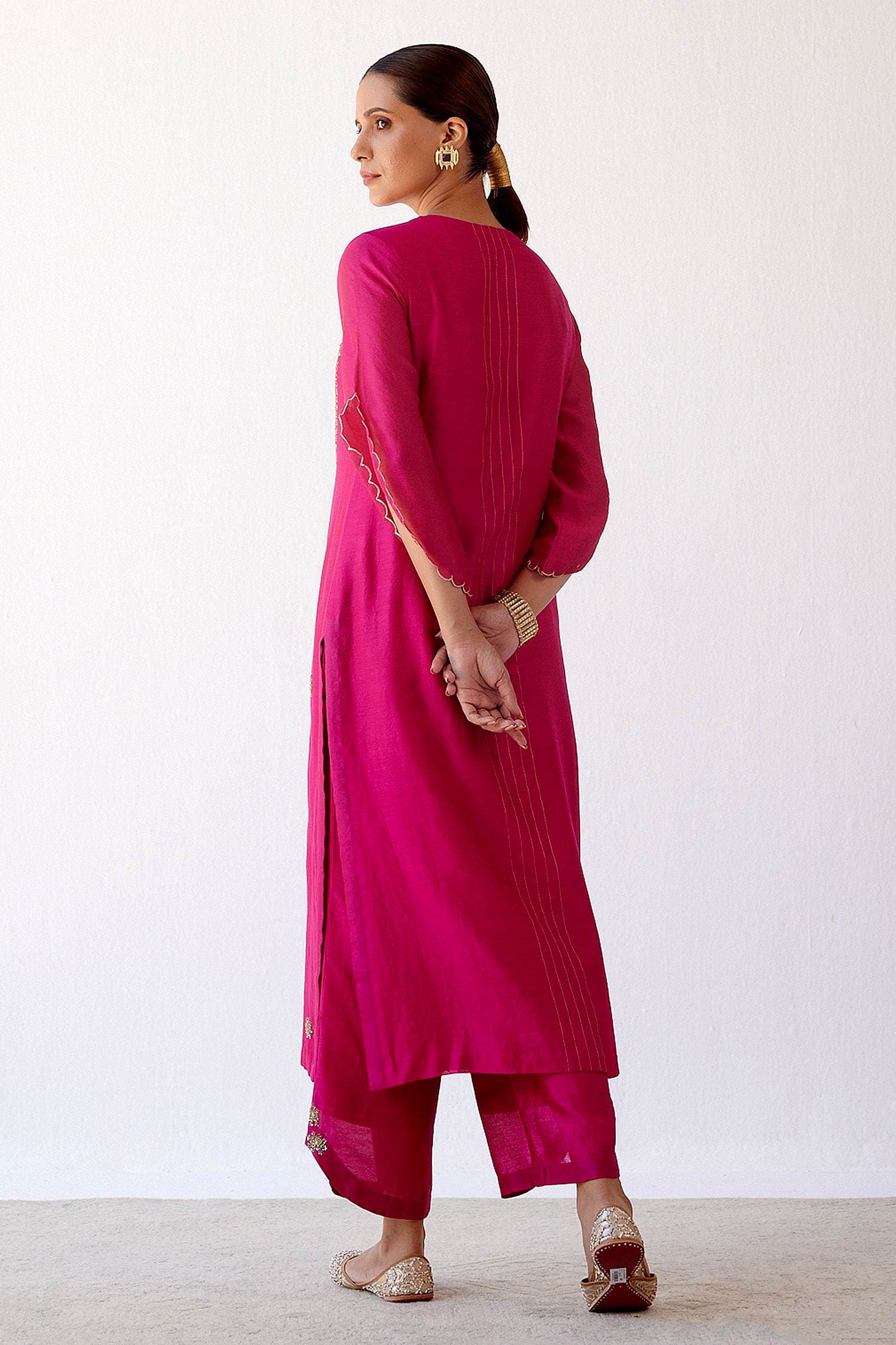 Women Fuchsia Chanderi Palazzo Dupatta Set