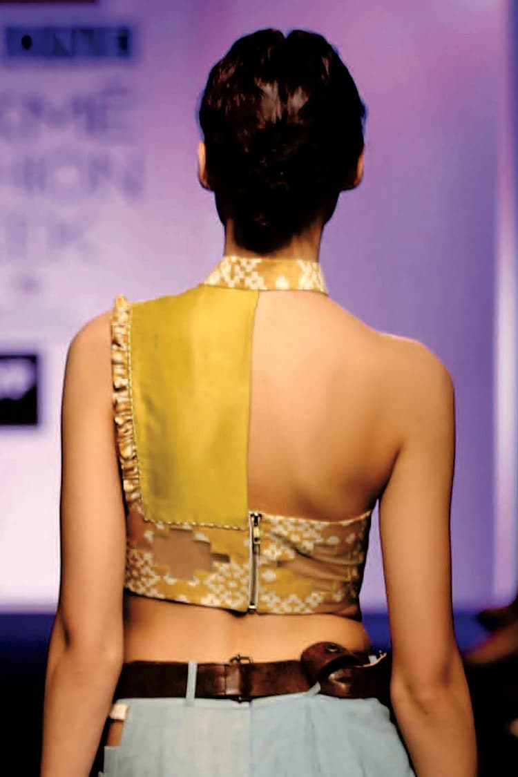 Mustard Ikkat Key Hole Crop Top
