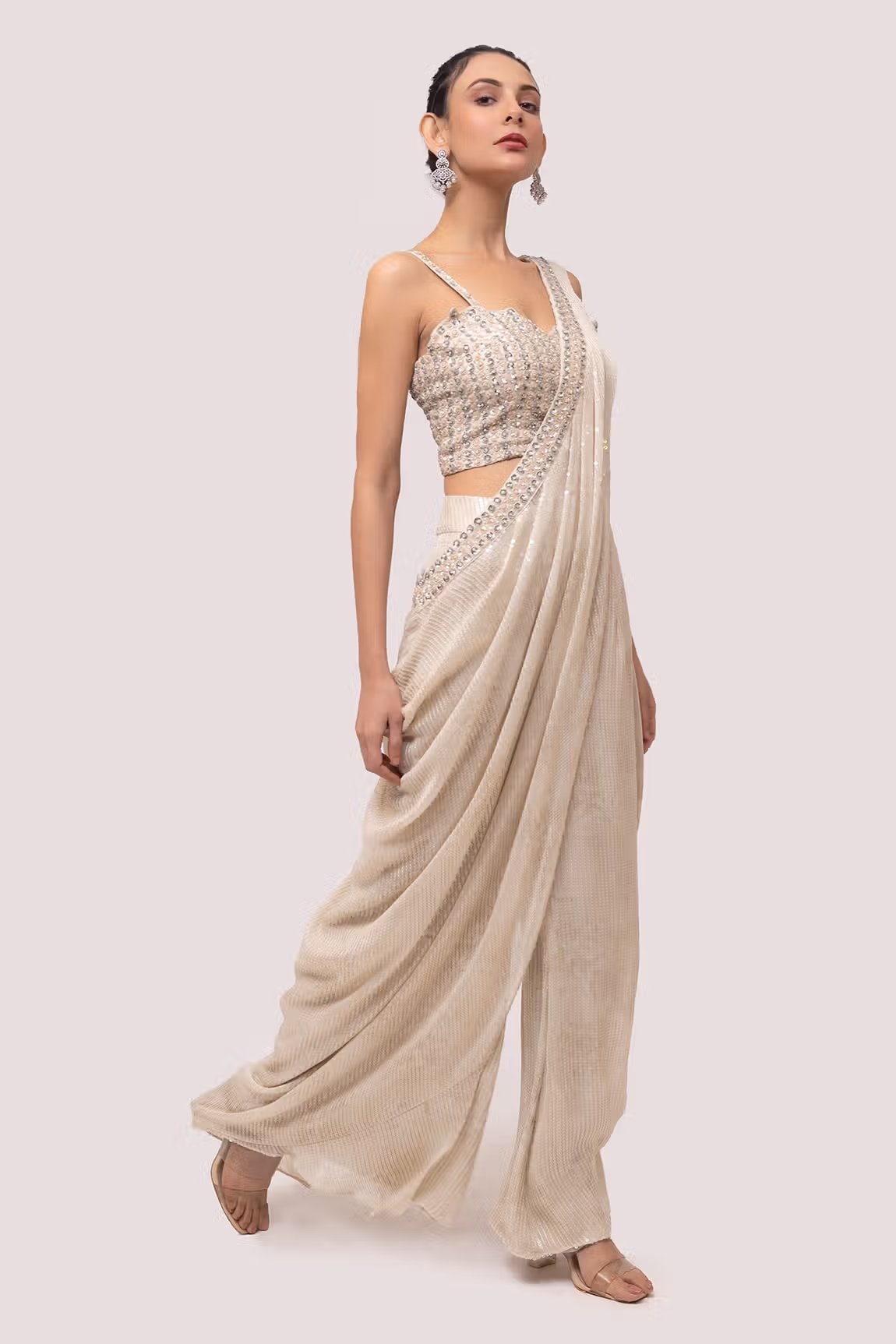 Off White Georgette Sequin Embellished Blouse