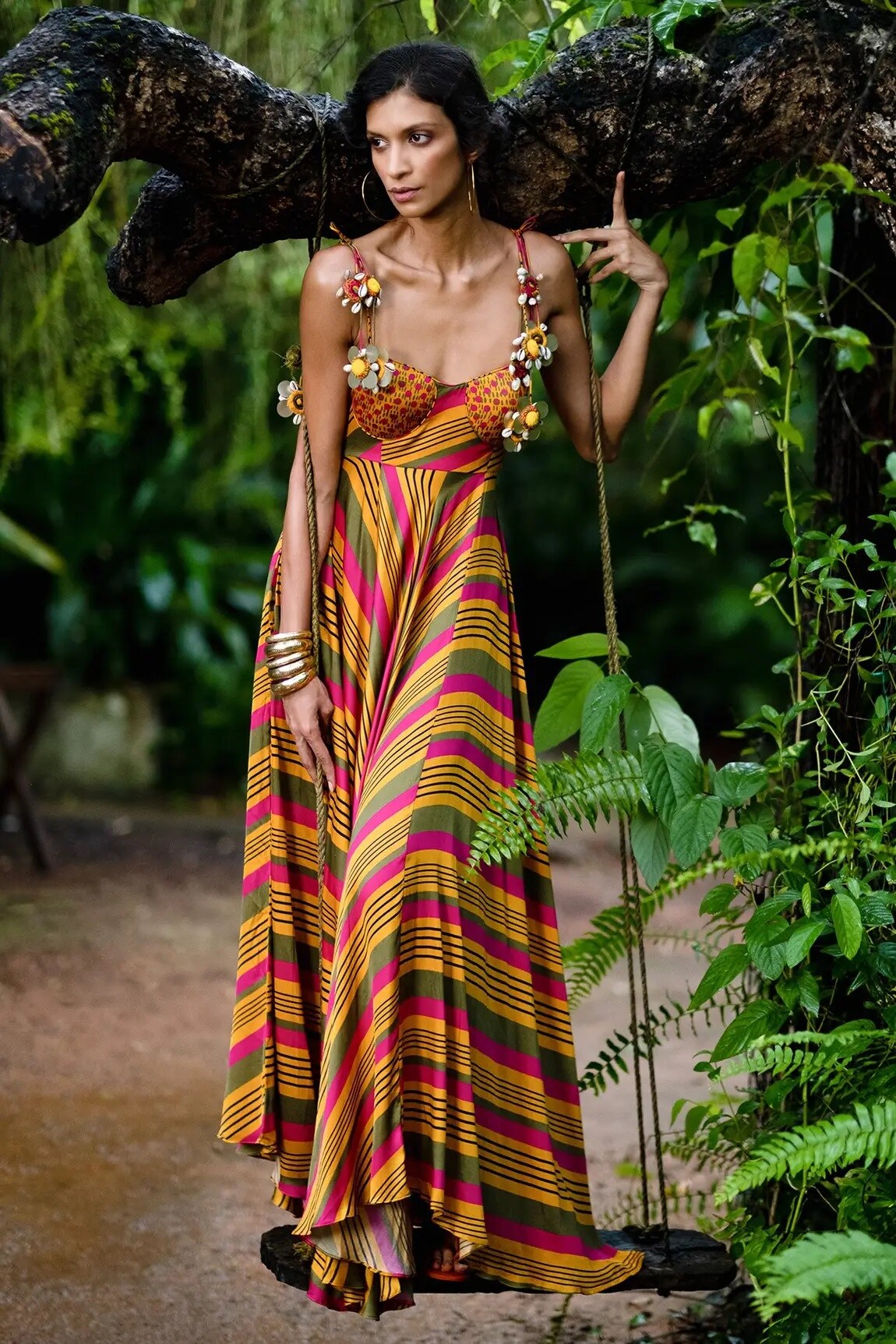 Yellow Satin Silk String Strap Maxi Dress