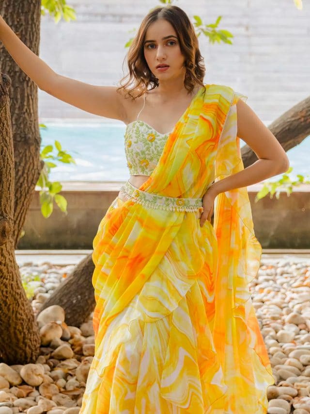 Buy Designer Ruffled Saree From Aza Fashions