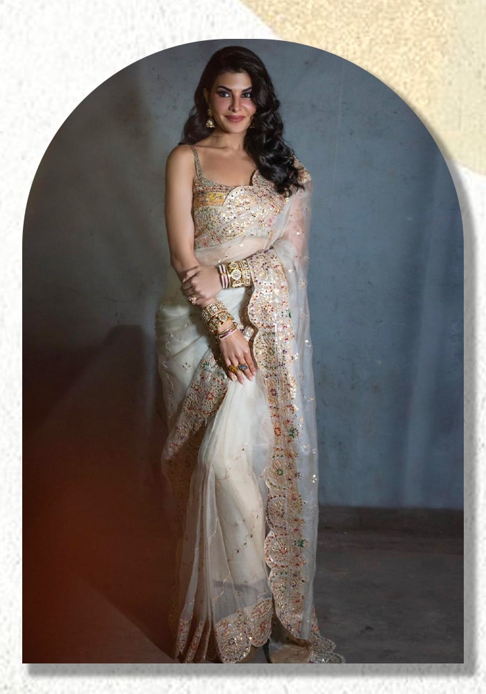 Jacqueline Fernandez Ivory Saree