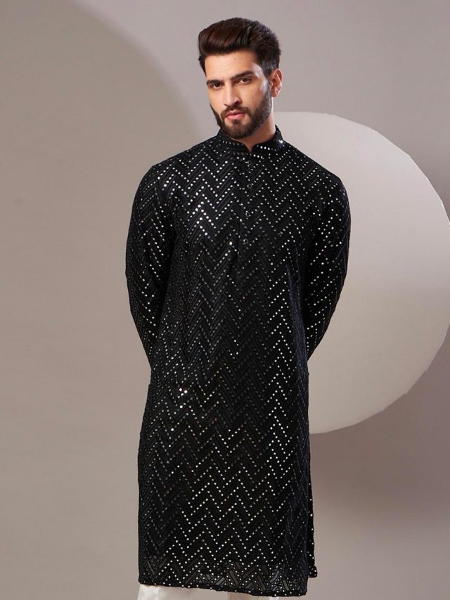 Black Designer Kurta for Men | Aza Fashions