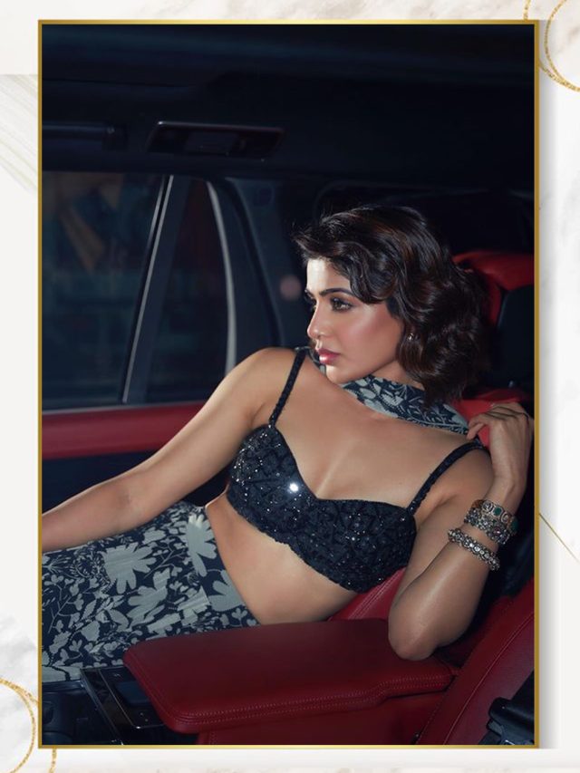 Samantha Kushi promotions in Black Lehenga set by Arpita Mehta