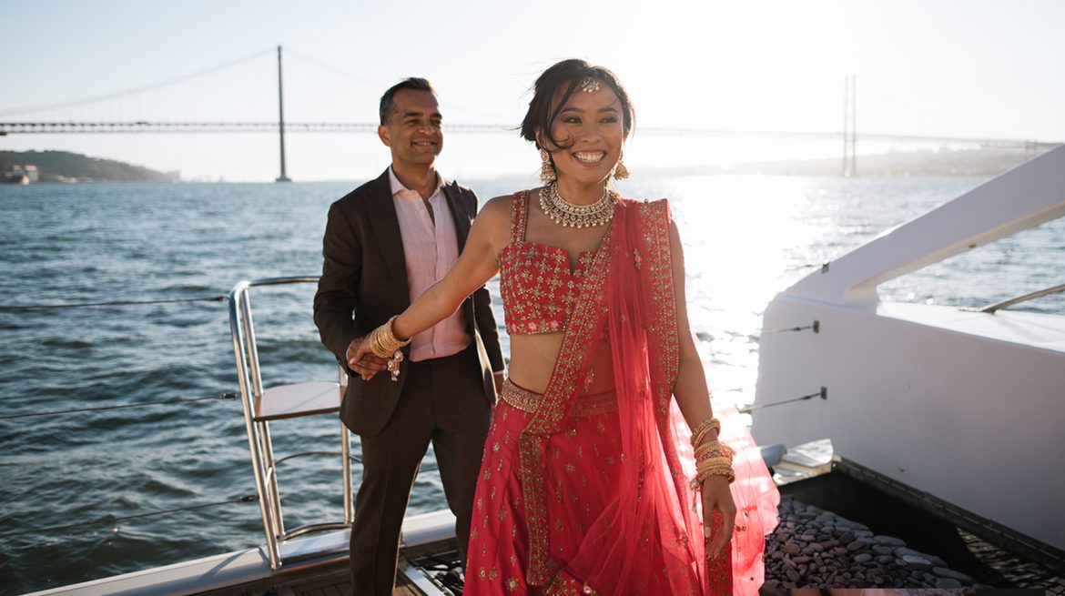 Diana Dang in red bridal Angad Singh lehenga