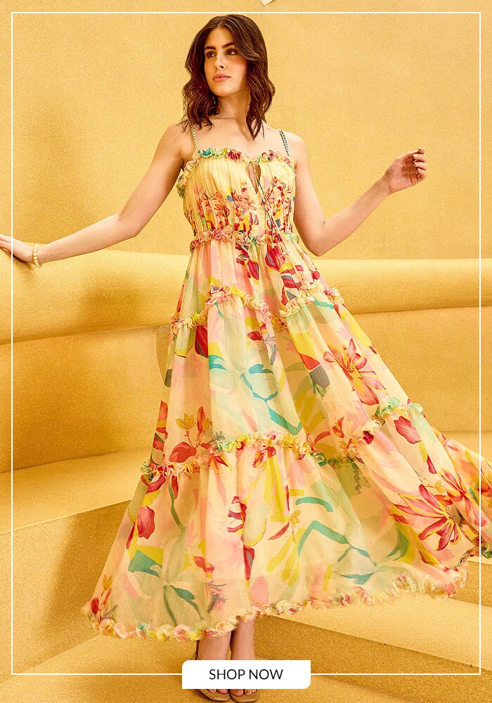 Ruffle tiered yellow maxi dress