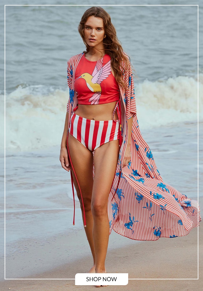 Red open bikini and cape set