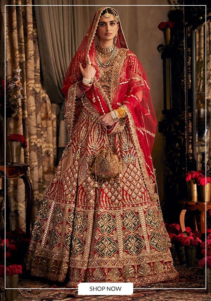 red lehenga set Rimple and Harpreet