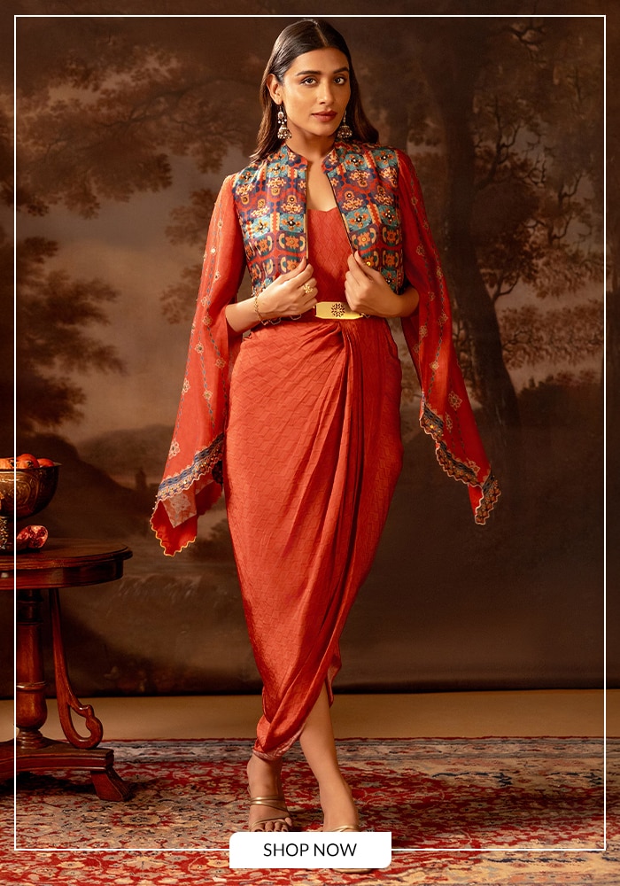 Soup by Sougat Paul red draped dress with jacket