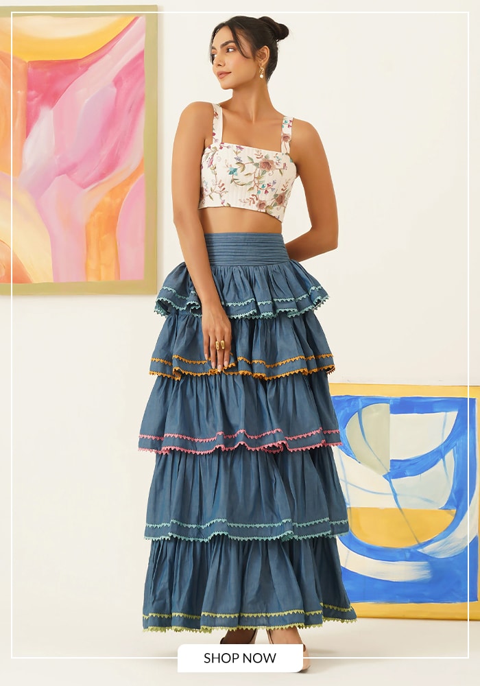 Quilted crop top and ruffle tiered skirt set