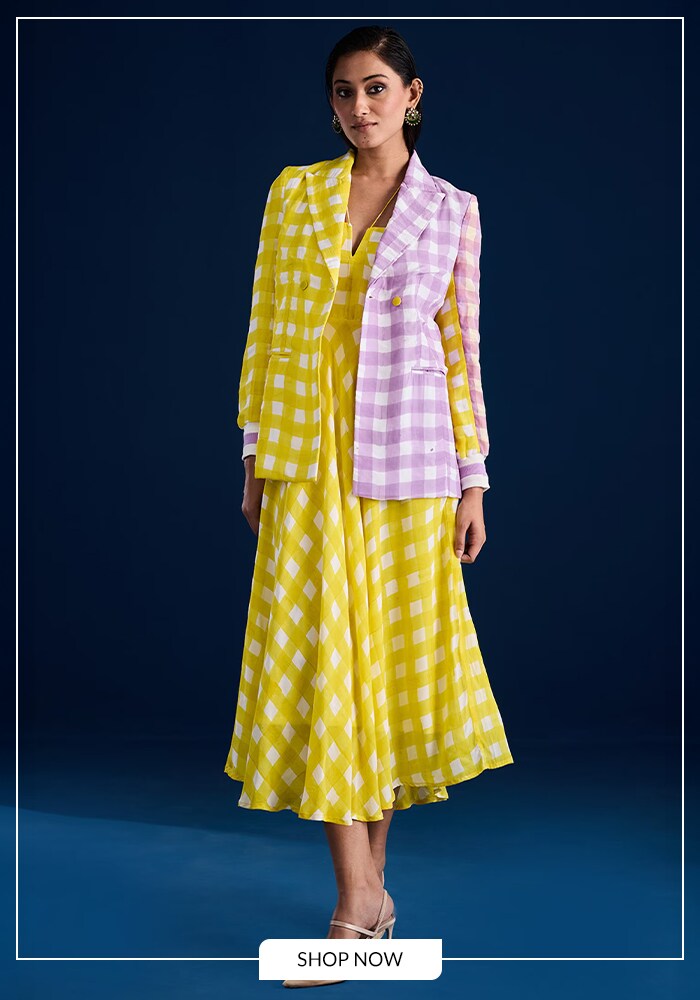 Yellow checkered blazer dress