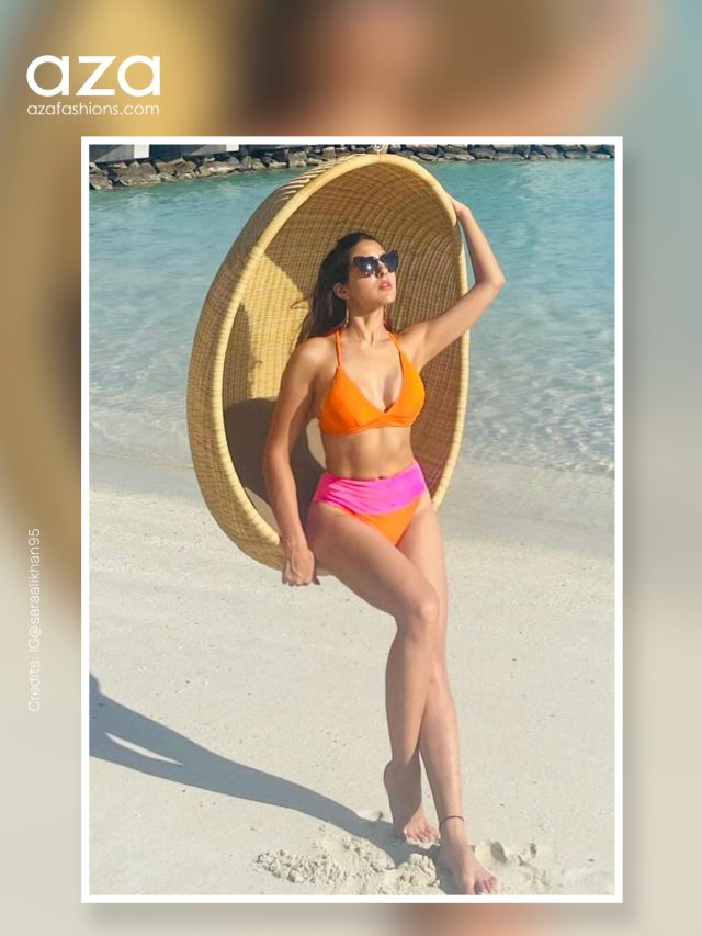 Sara Ali in orange bikini set