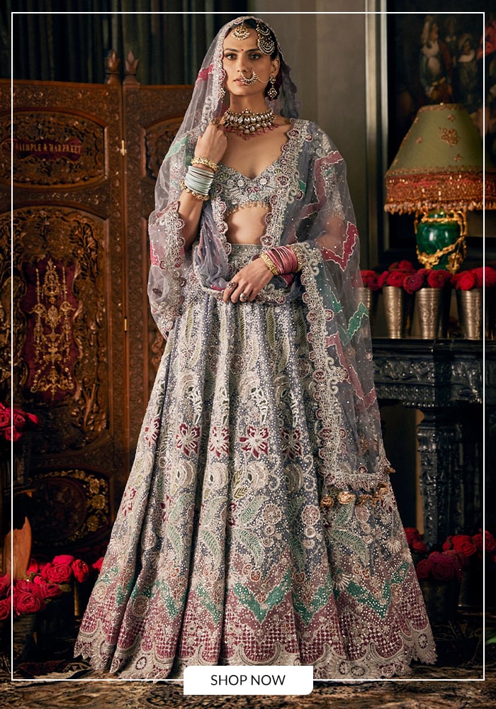 Gray lehenga Rimple and Harpreet