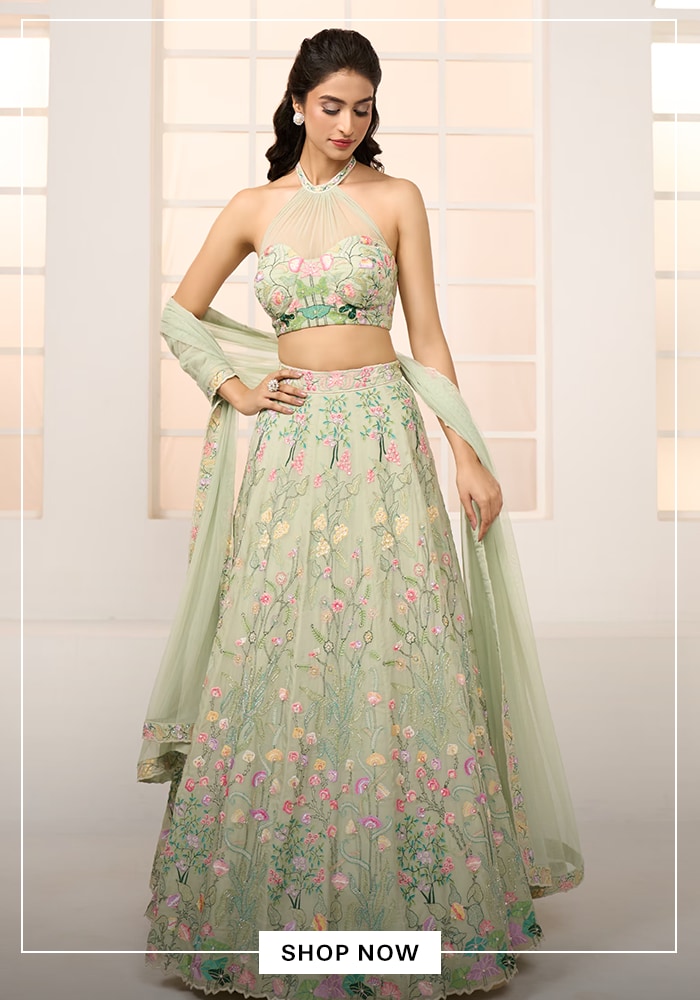 Floral Embroidered Halter Neck Lehenga