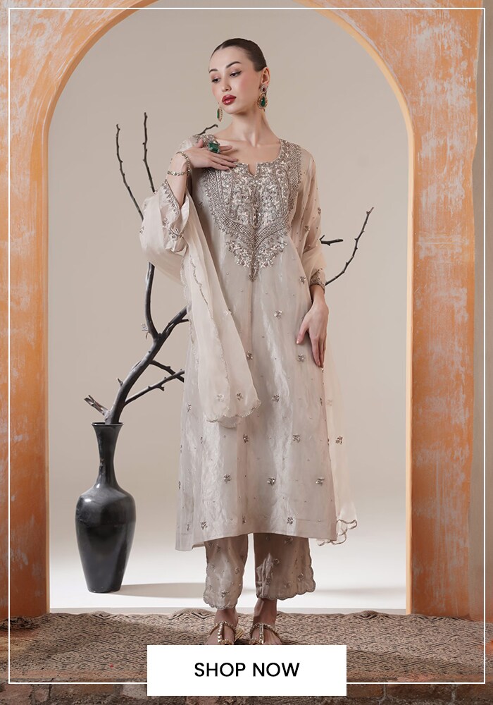 Silver Embroidered Kurta Set 