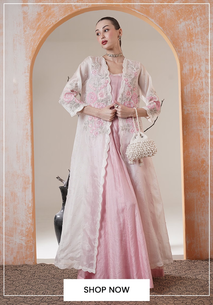 Soft Pink Anarkali and Jacket Set by Surabhi Arya