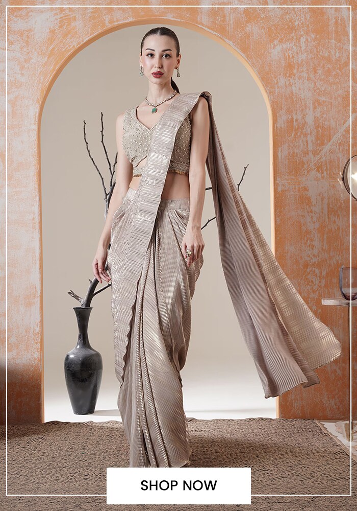 Metallic Silver Pre-draped Saree