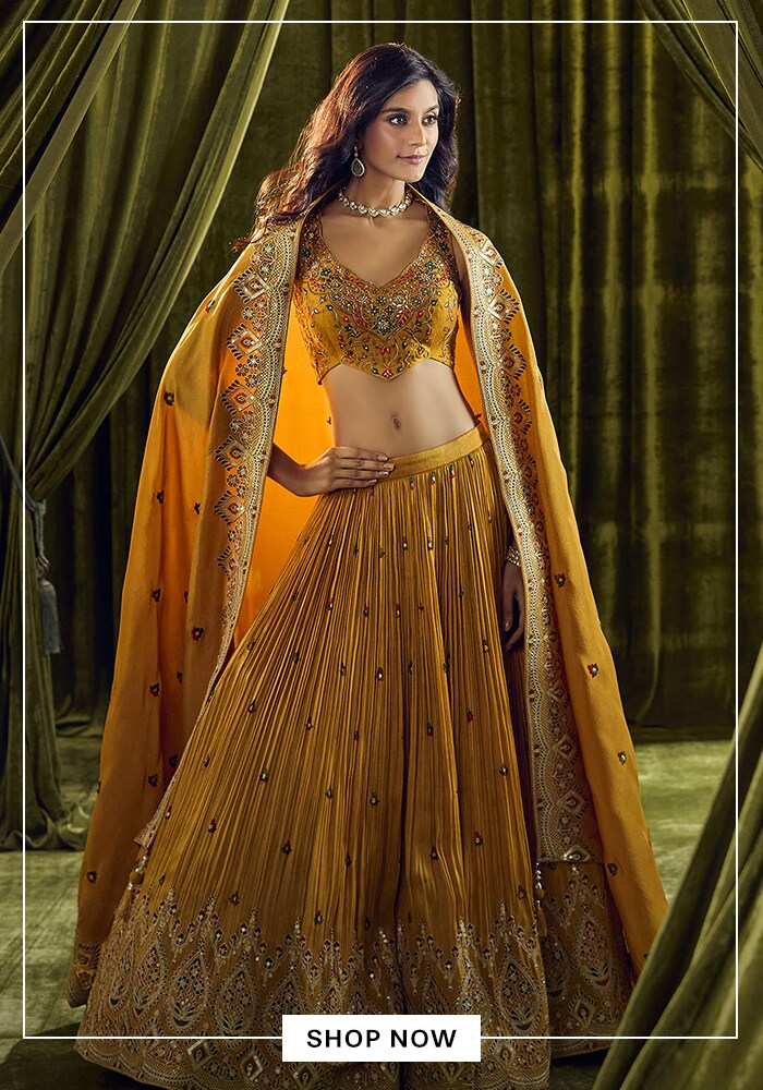 Yellow Zardozi Embroidered Lehenga