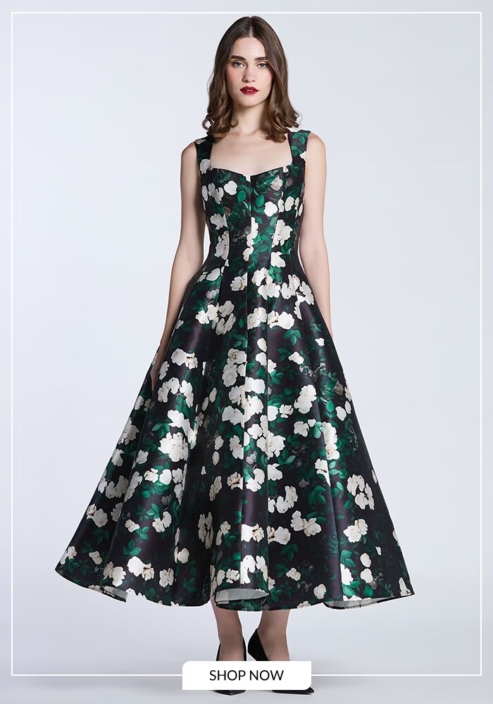 Floral Printed A-line Wedding Guest Dress