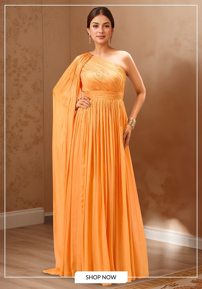 One-Shoulder Pleated Gown