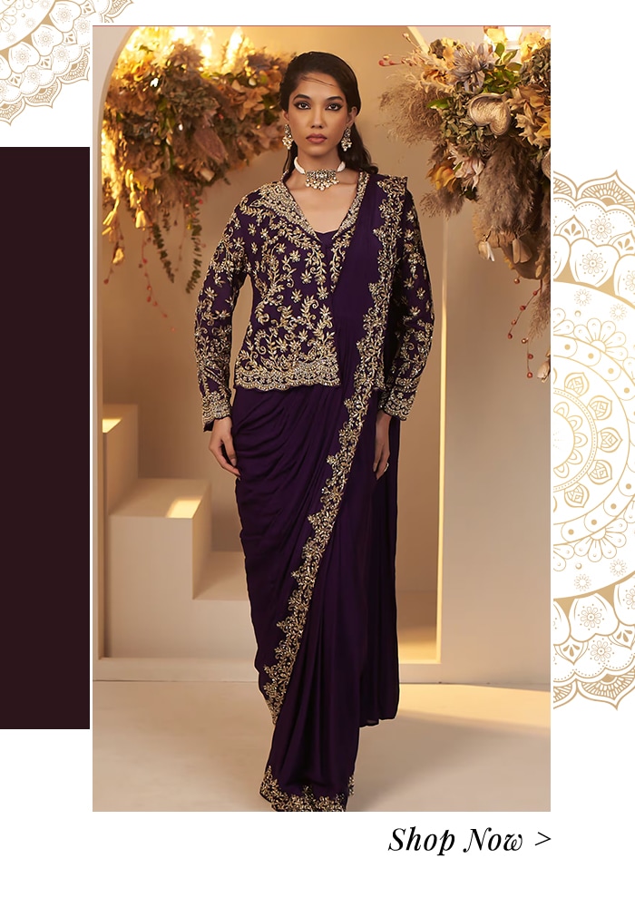 Pre draped saree with jacket