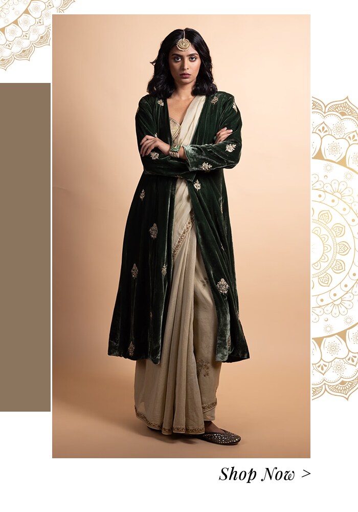 Saree with longline jacket