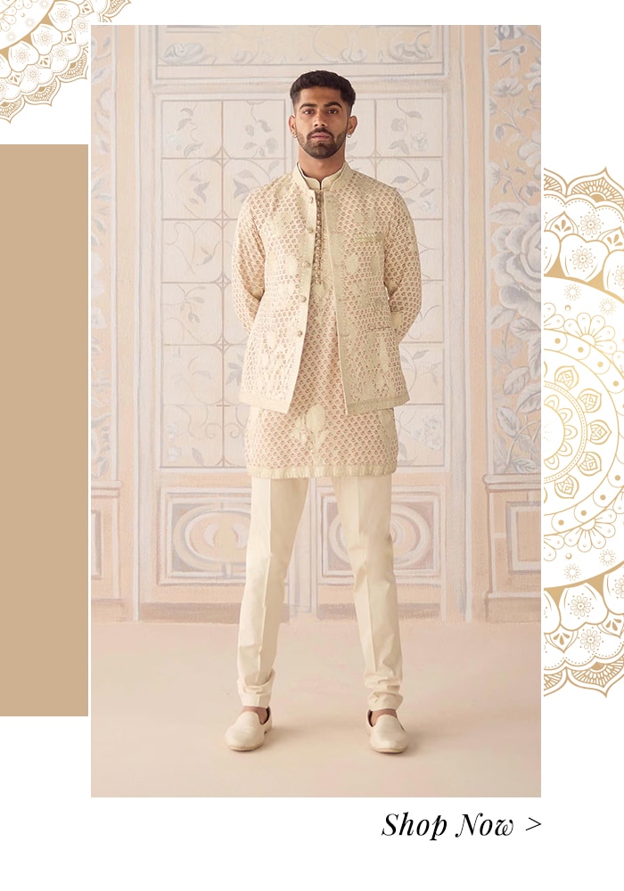 Off white Nehru jacket set