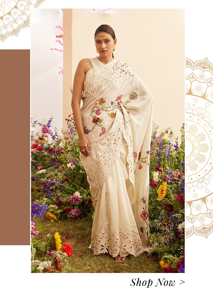 Ivory cutwork chanderi saree