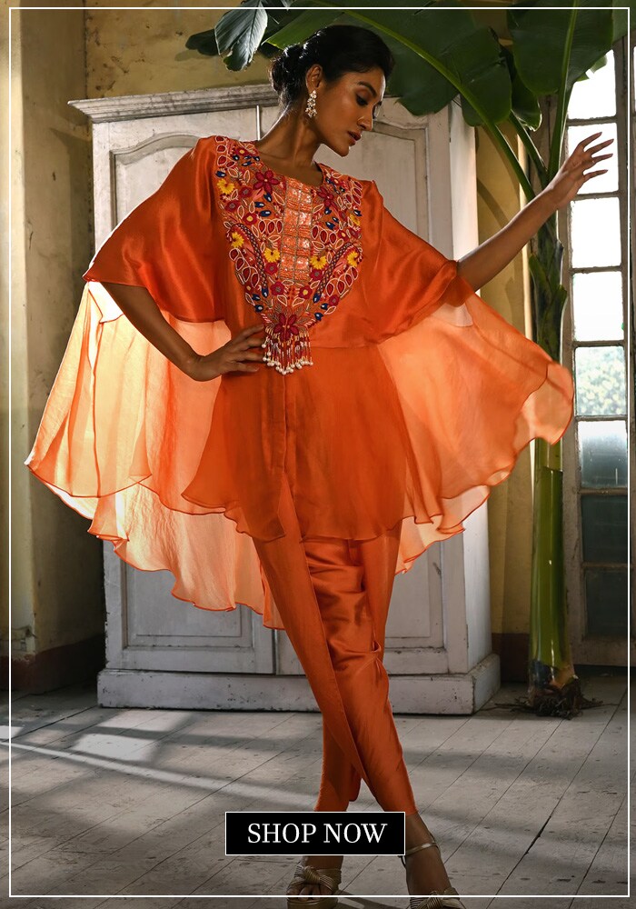 Orange jacket and dhoti pant set