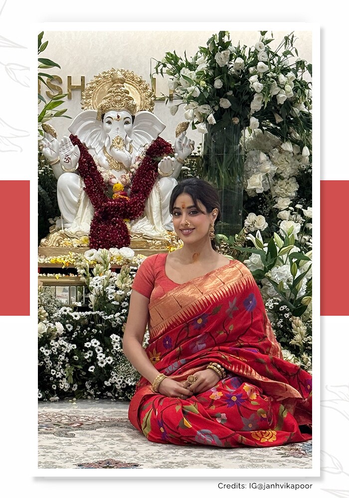 Janhvi Kapoor in a red paithani saree