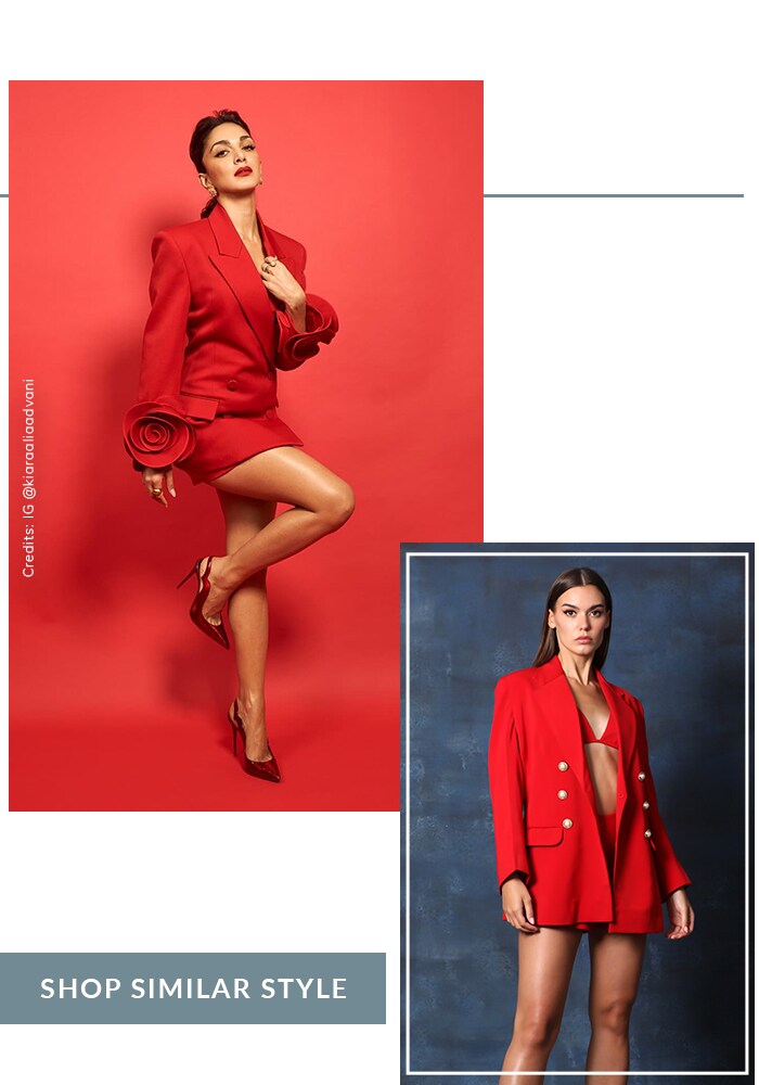 Kiara in red blazer and shorts