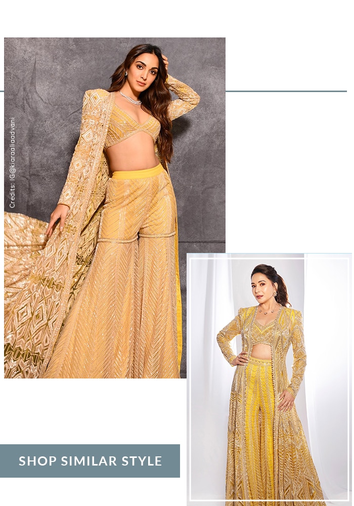 Kiara in yellow cape sharara set