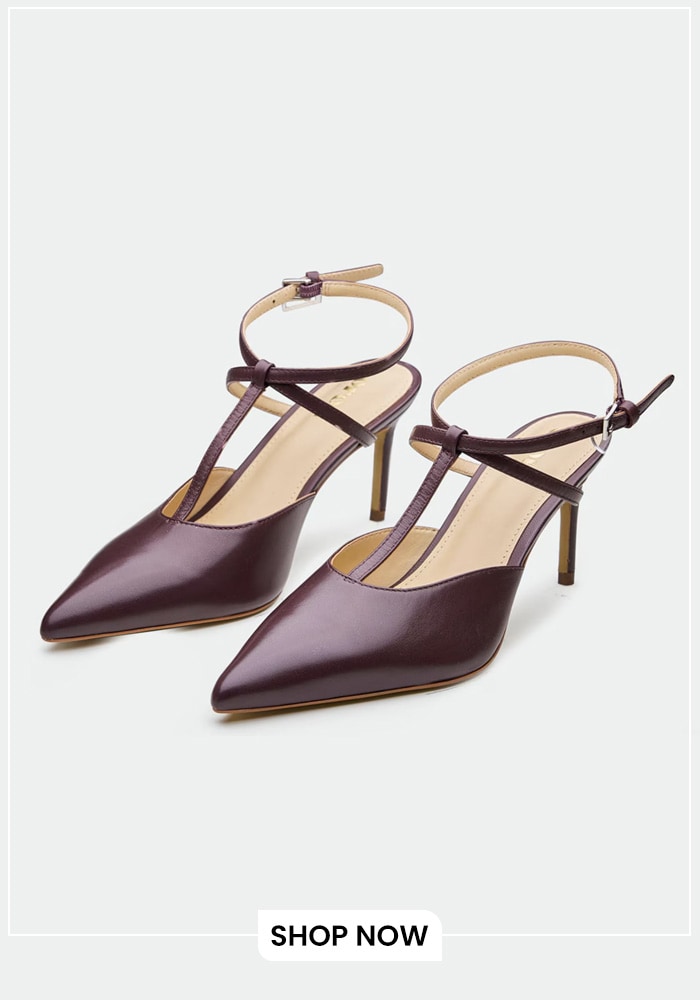 Maroon leather pump heels