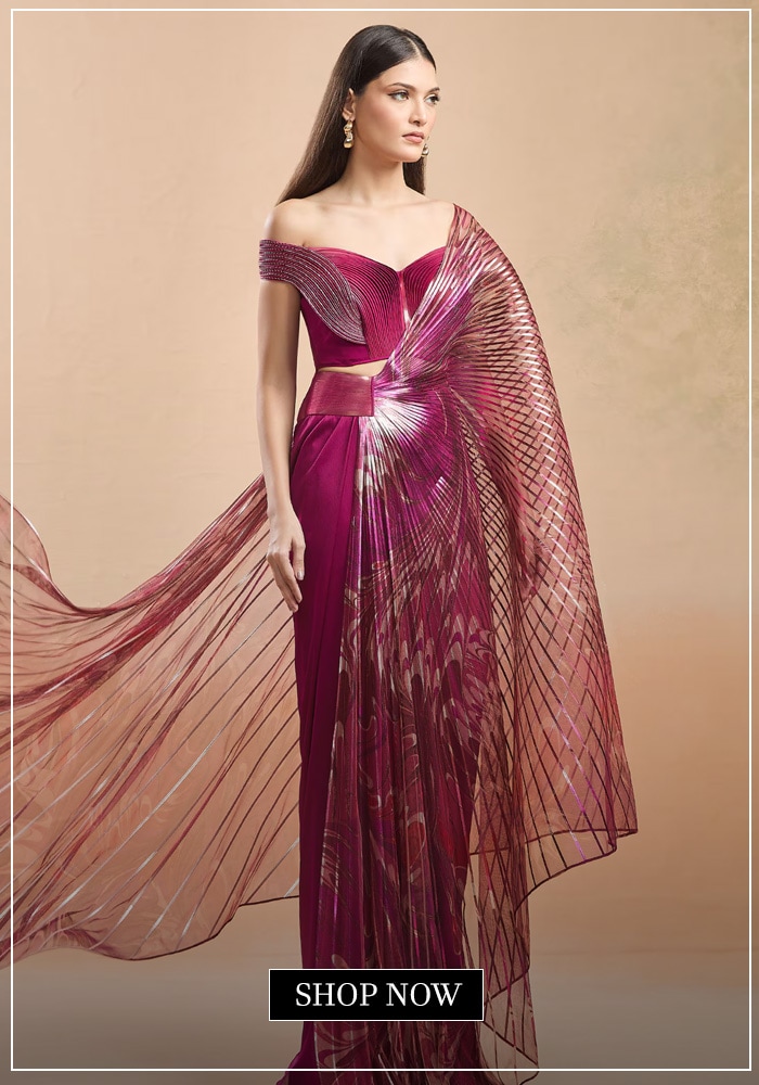 Metallic toned saree gown by Amit Aggarwal