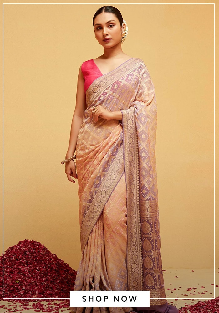 Ombre Bandhani Banarasi Saree