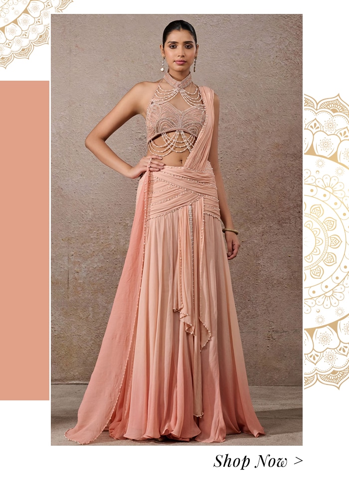 Pink pre draped saree gown