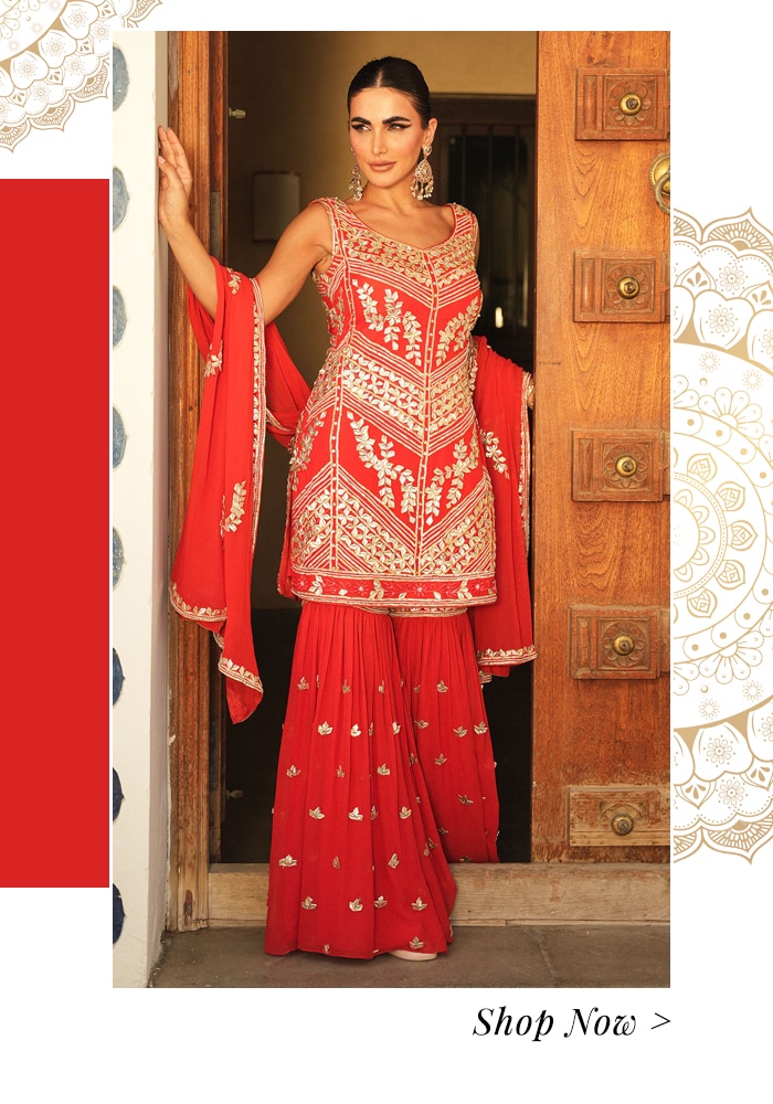 red sharara set