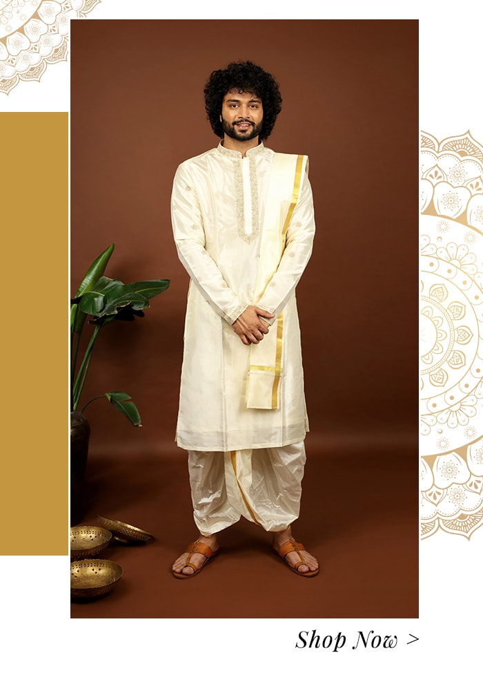 White and gold kurta dhoti pant set