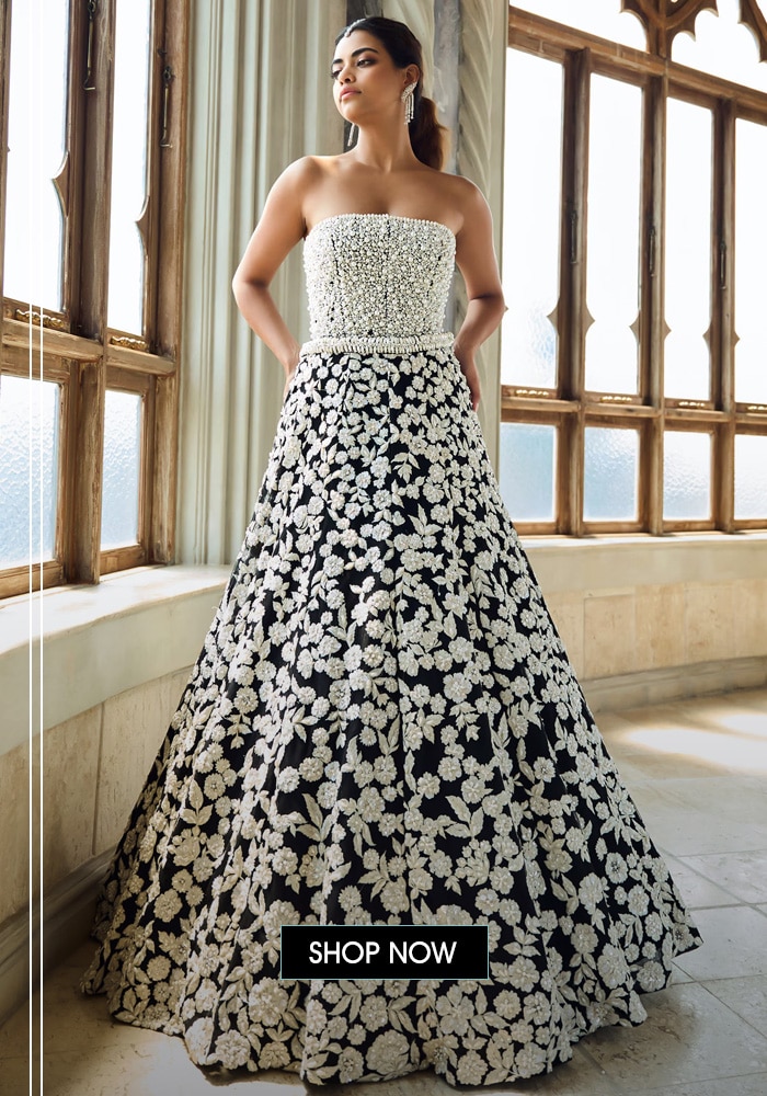 Seema Gujral white and black corset lehenga