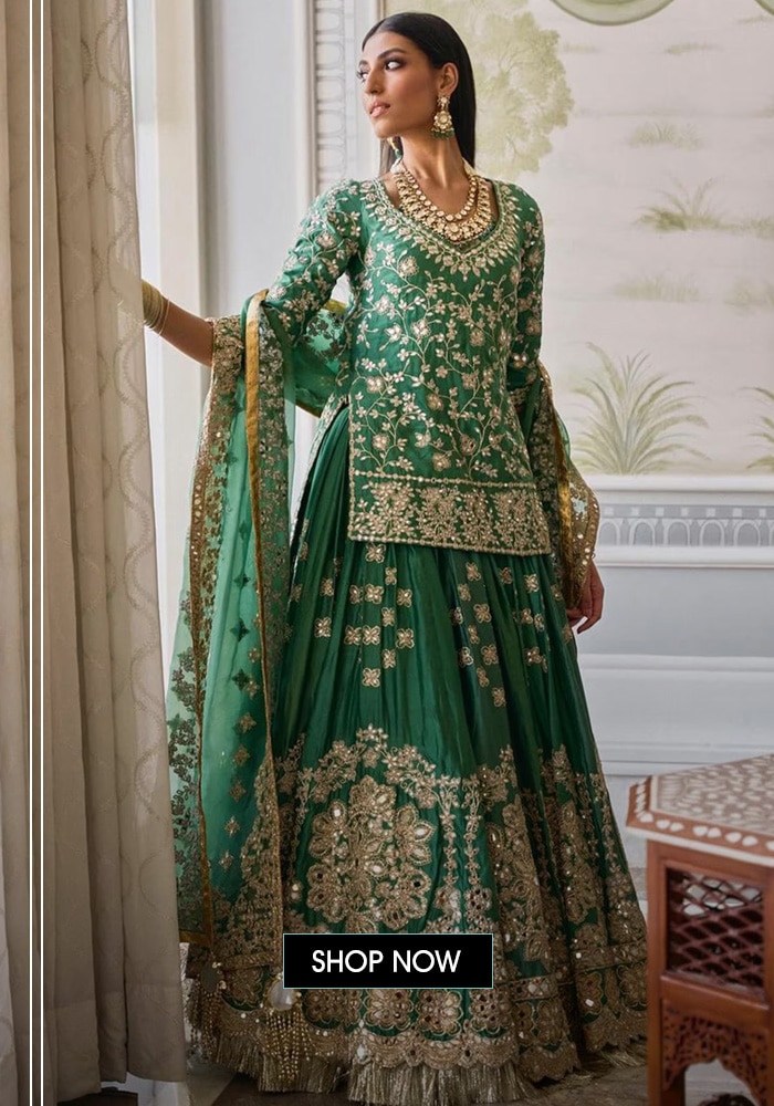 Green Seema Gujral embroidered kurta lehenga set
