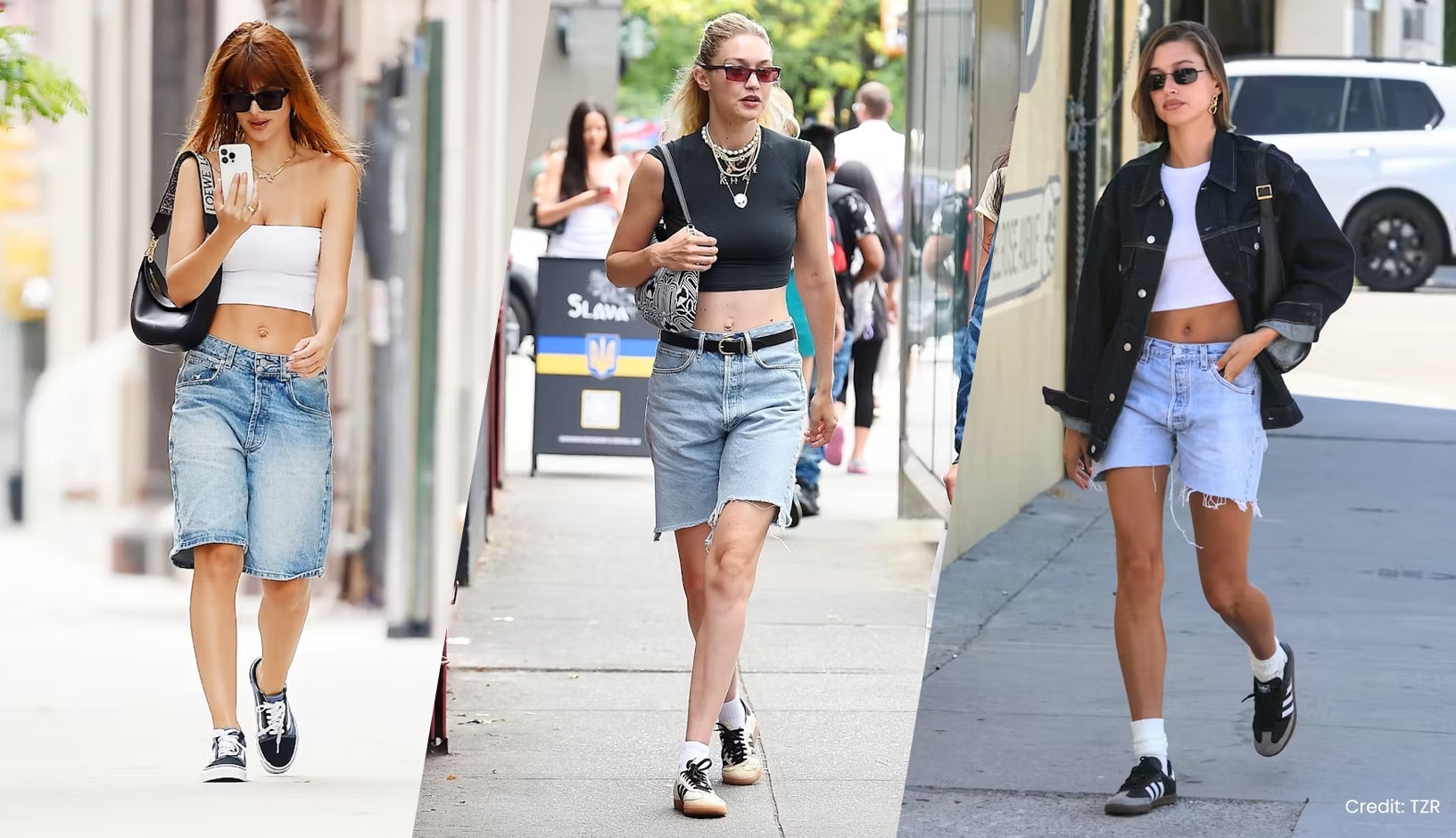 Three celebrities wearing jorts