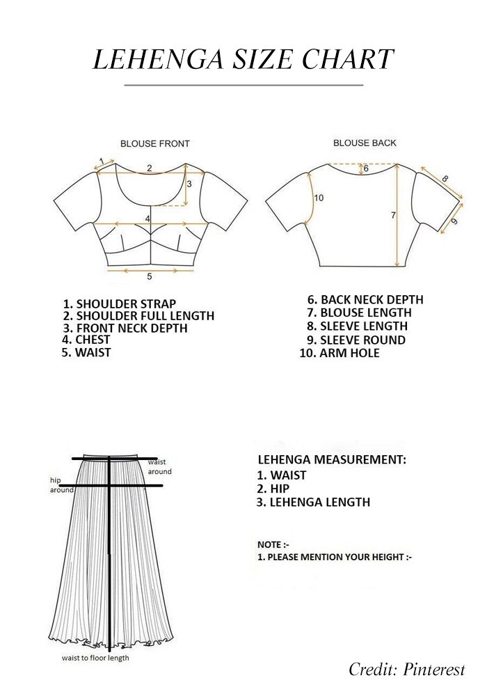 Lehenga measurement chart