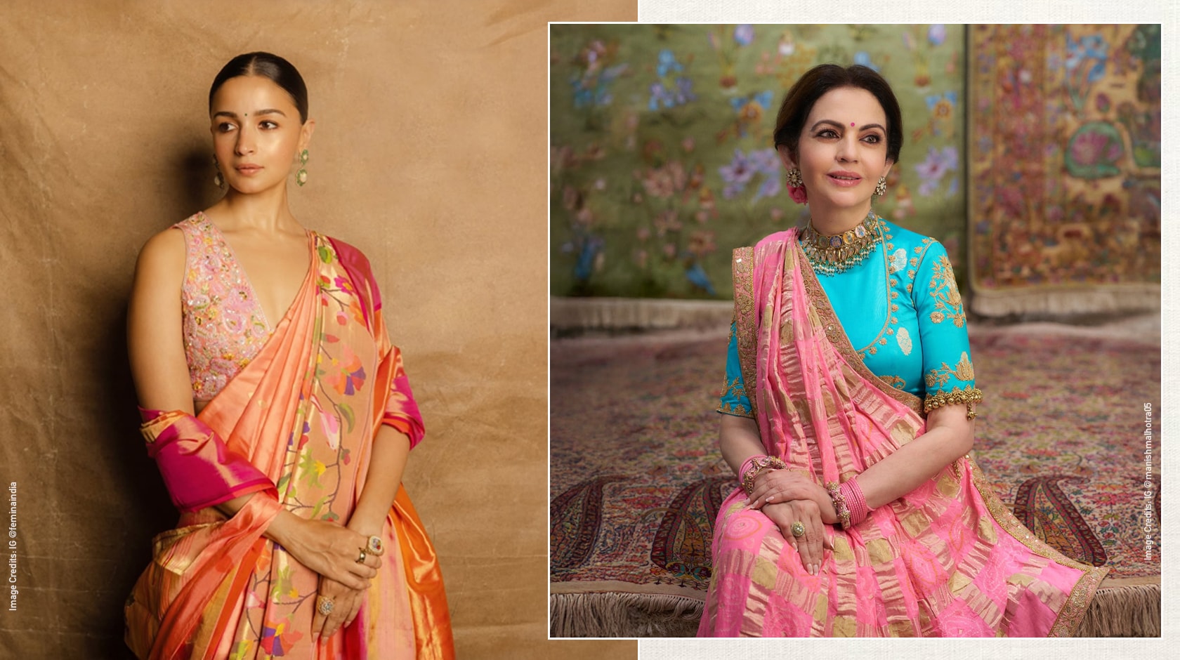 Nita Ambani and Alia Bhatt wearing Indian Handlooms