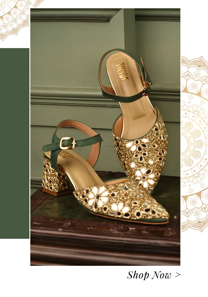 Mirror embellished block heels