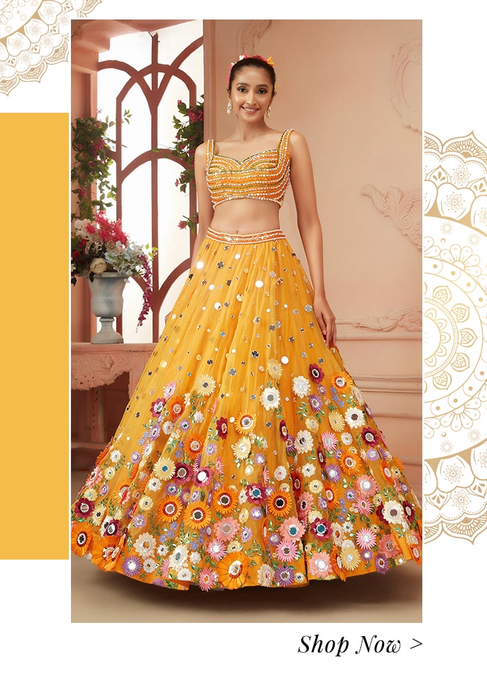 Mirror work applique lehenga set