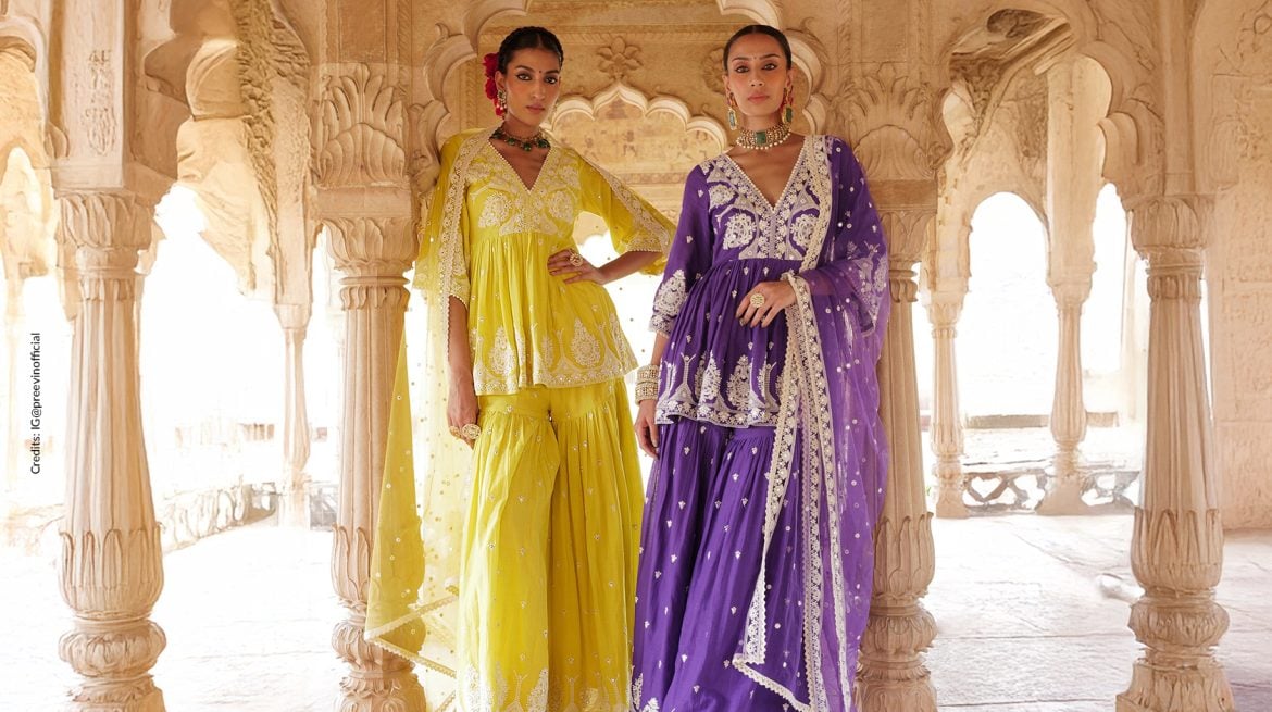 Model wearing sharara and gharara