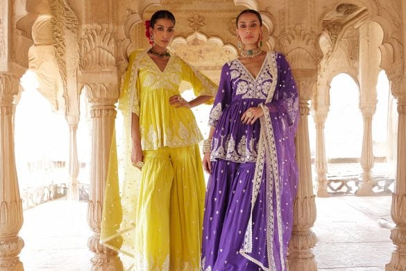 Model wearing sharara and gharara