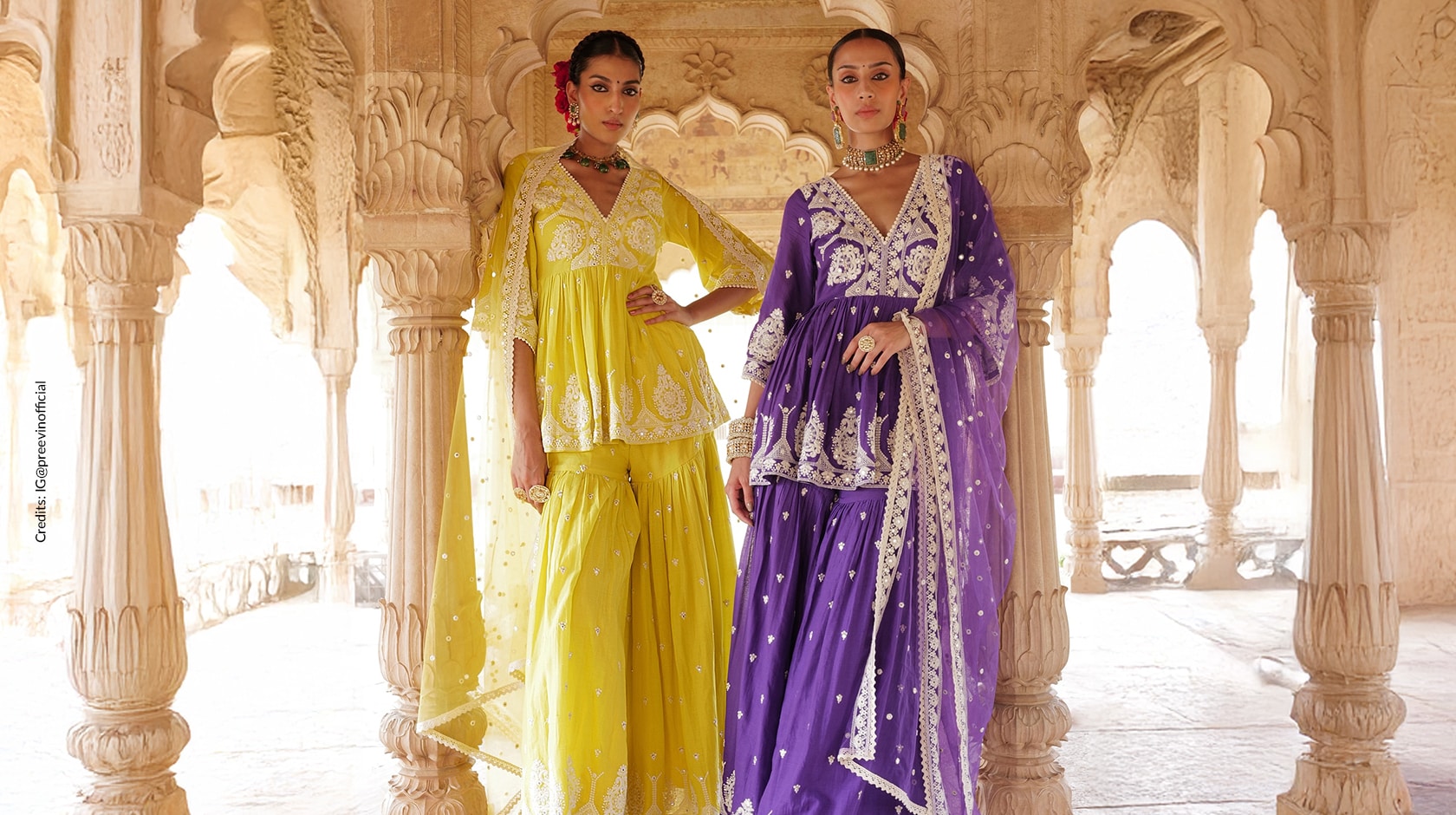 Model wearing sharara and gharara