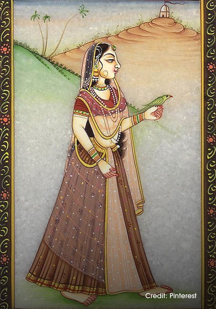 Mughal painting of a queen wearing lehenga
