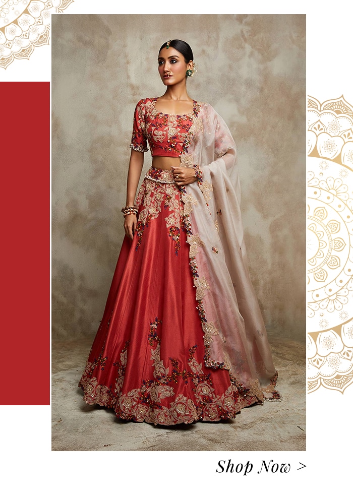 Rust orange embroidered lehenga